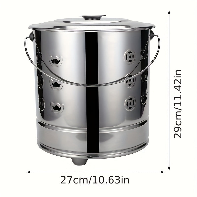 A portable stainless steel camping stove set, designed to be windproof and suitable for indoor and outdoor heating. This wood burner is perfect for use as a wood stove and is easily transportable.