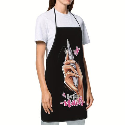 Durable 100% polyester apron for nail art design, cooking, gardening, and more, with adjustable neck band.