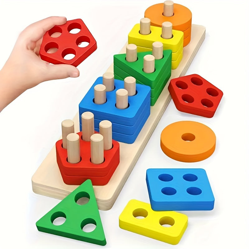 Educational Color & Shape Wooden Puzzle Toy for Kids - Fun Learning Game, Ideal Easter Present (Random Colors), Educational Toys for Youngsters