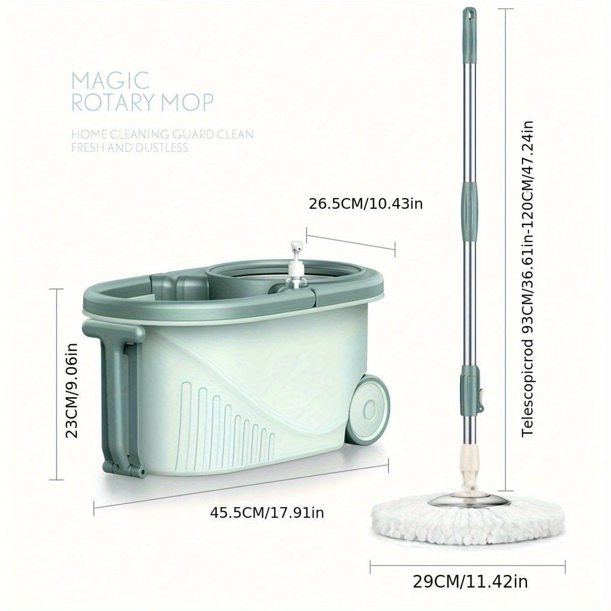 Get the convenience of hands-free cleaning with the 1set Dual-Drive Spin Mop and Bucket Set. This innovative system features a self-wringing mechanism, manual press wheel, and automatic dewatering for easy use. No electricity required, making it perfect