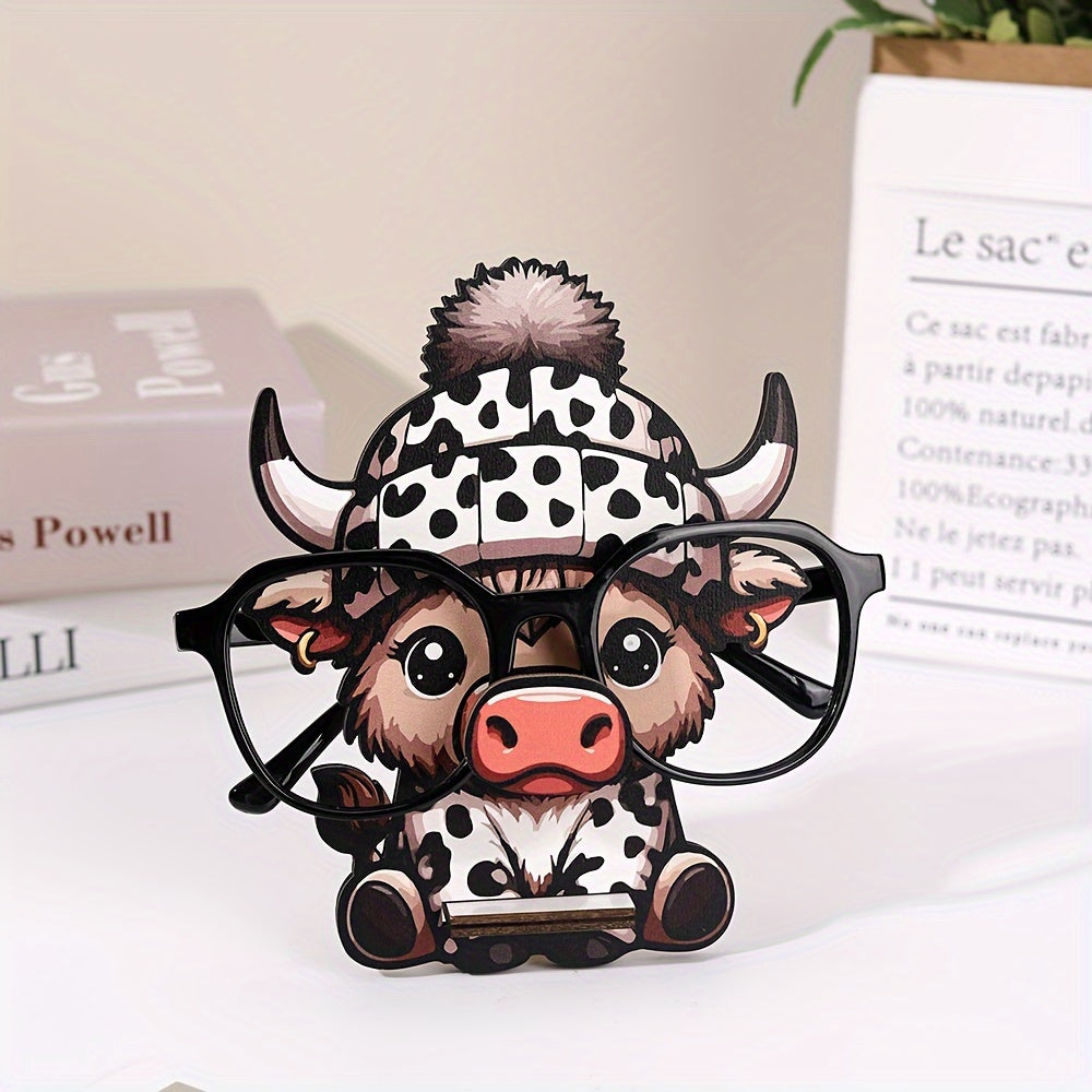 Stylish Highland Cow Eyeglass Holder made of Wood - Distinctive Glasses Display Stand for Men & Women, Great Gift Choice