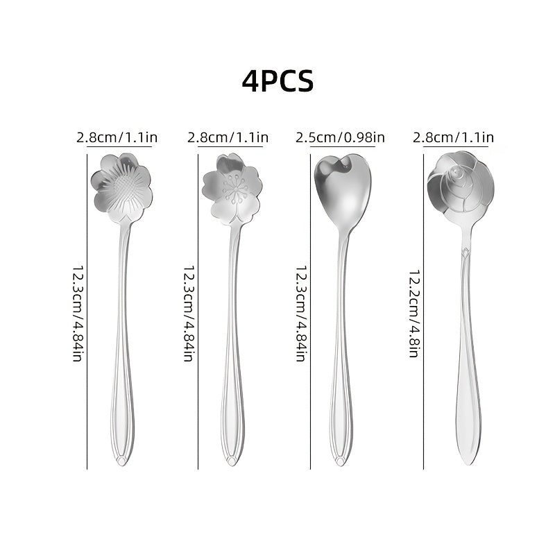 Set of 8 elegant stainless steel coffee spoons with a flower pattern; perfect for serving coffee and dessert. An ideal kitchen gift for coffee lovers, suitable for holidays such as Christmas, Halloween, Thanksgiving, Easter, and Hanukkah.