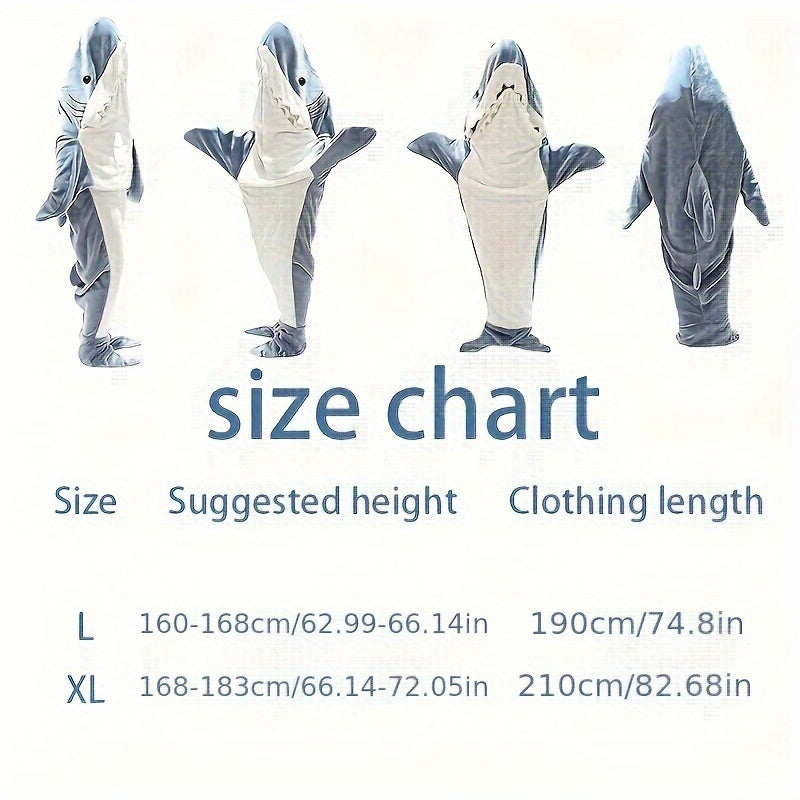 Thickened and warm 1pc Shark Loungewear Pajamas that transform into a multifunctional blanket, perfect for wearing at home or as a cozy sleeping bag with a fun cartoon shark design.