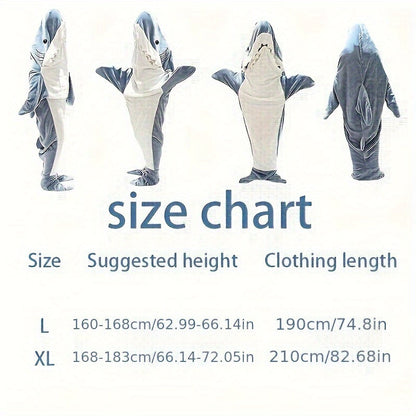 Thickened and warm 1pc Shark Loungewear Pajamas that transform into a multifunctional blanket, perfect for wearing at home or as a cozy sleeping bag with a fun cartoon shark design.