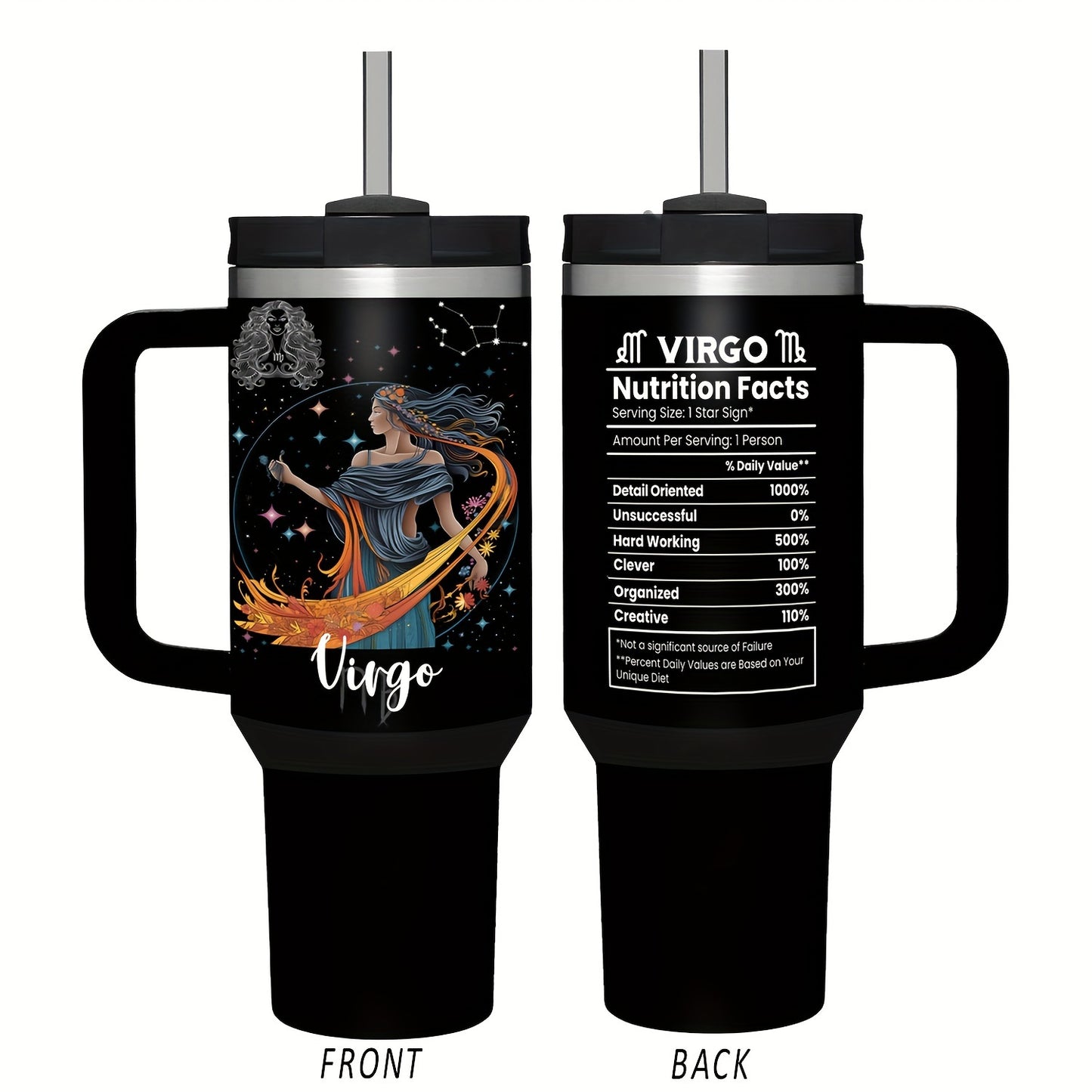 40oz zanglamas po'latdan yasalgan Zodiac Tumbler tutqichi va solg'ich bilan - Tug'ilgan kunlar, Rojdestvo va Sevgi kuni uchun mukammal sovg'a - Oqmas, BPA-free astrologiya qahva kubogi erkaklar va ayollar uchun