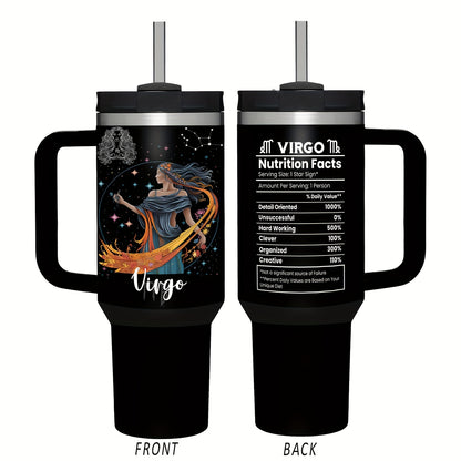 40oz zanglamas po'latdan yasalgan Zodiac Tumbler tutqichi va solg'ich bilan - Tug'ilgan kunlar, Rojdestvo va Sevgi kuni uchun mukammal sovg'a - Oqmas, BPA-free astrologiya qahva kubogi erkaklar va ayollar uchun