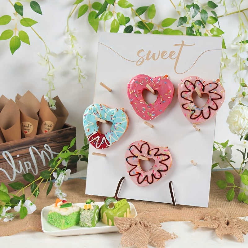 Wooden Donut Wall Stand - Perfect for Wedding Anniversaries, Birthdays, and Home Decor - Includes Dessert Shelf and Doughnut Storage Rack