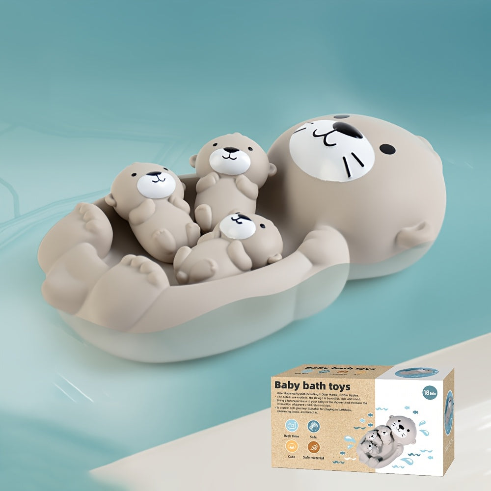 Silicone Otter Family Bath Toy Set, Non-Slip Stacking Water Play Set, Suitable for Ages 0-3, Includes 1 Mother Otter and 3 Baby Otters, Safe for Infants and Toddlers.