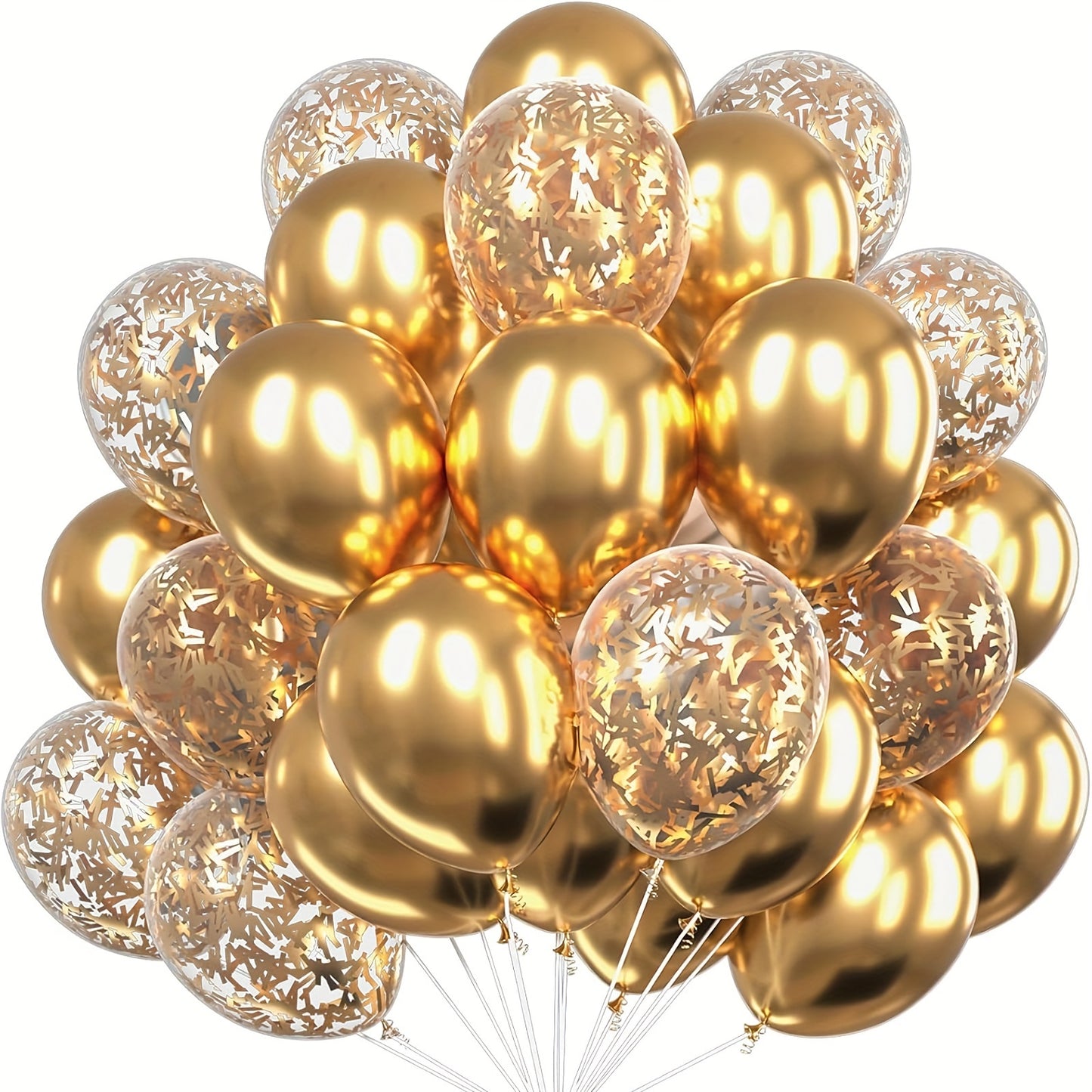 20 pieces of metallic gold confetti balloons for birthday party decorations.