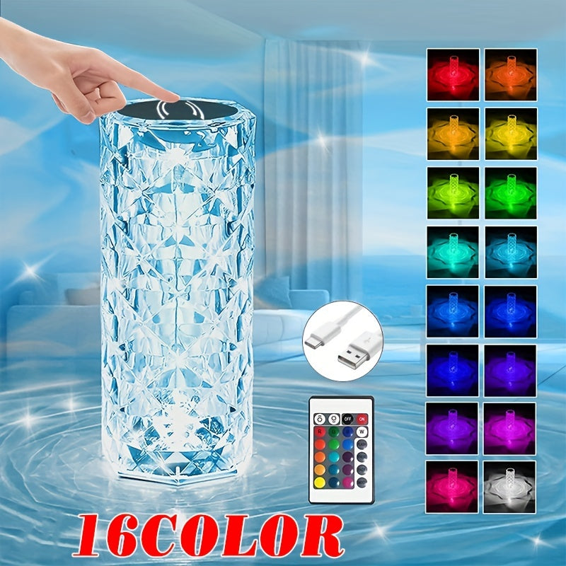 USB touch LED desk lamp featuring 16 colors, adjustable brightness, and a romantic atmosphere.