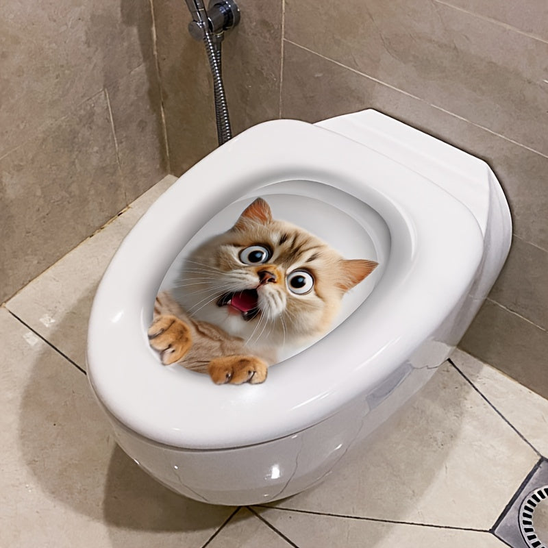 Whimsical toilet sticker featuring a peeking cat adds humor and charm to home decor. Easy to apply on ceramics, single-use with semi-matte finish for a quirky touch.