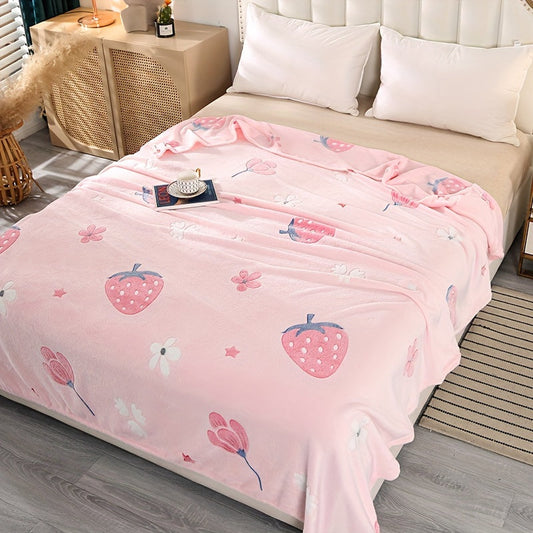 Soft and cozy pink flannel blanket with adorable strawberry print. Can be used as an air conditioning blanket, bed sheet, nap blanket, or shawl. Perfect for home, office, camping, and travel. This versatile and skin-friendly blanket makes a great holiday