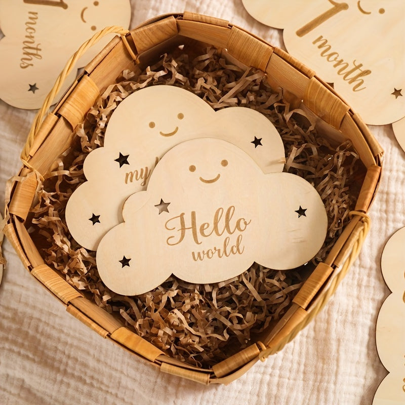 Set of 8 milestone cards, including monthly milestones, wooden birth sign, photography props, first year growth card, and pregnancy journey markers. Perfect for children's showers and photo sessions.