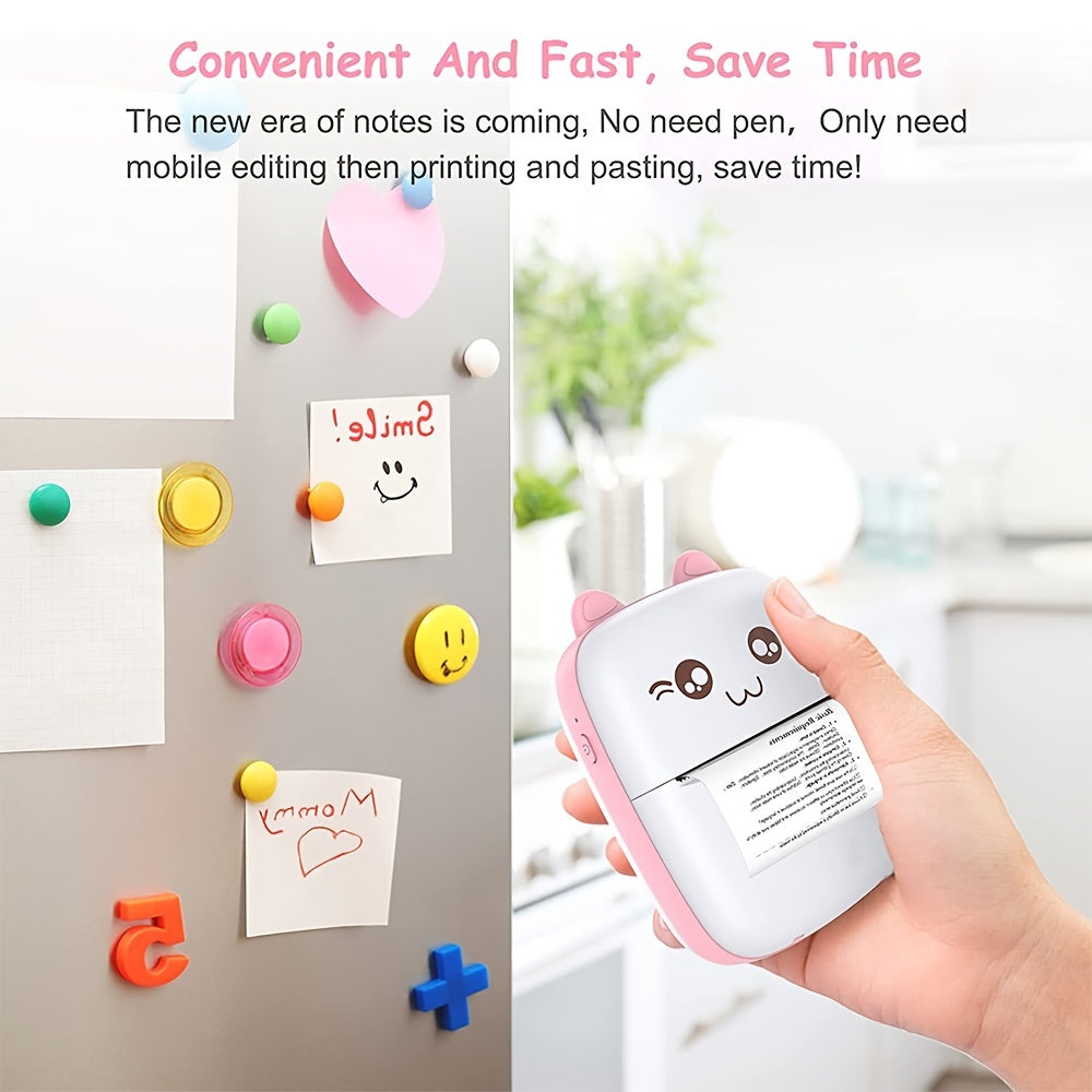 Tree Science Mini Printer: Cute cartoon design, wireless thermal printing, inkless & USB rechargeable, 1200mAh battery. Compatible with Android & iOS smartphones. Ideal for home office