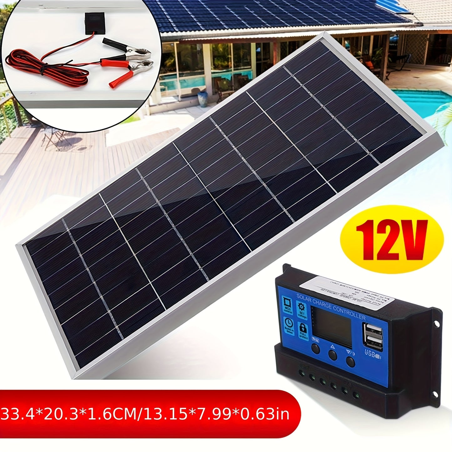 Aluminum-framed portable solar panel with detachable magnetic material for various outdoor power needs.