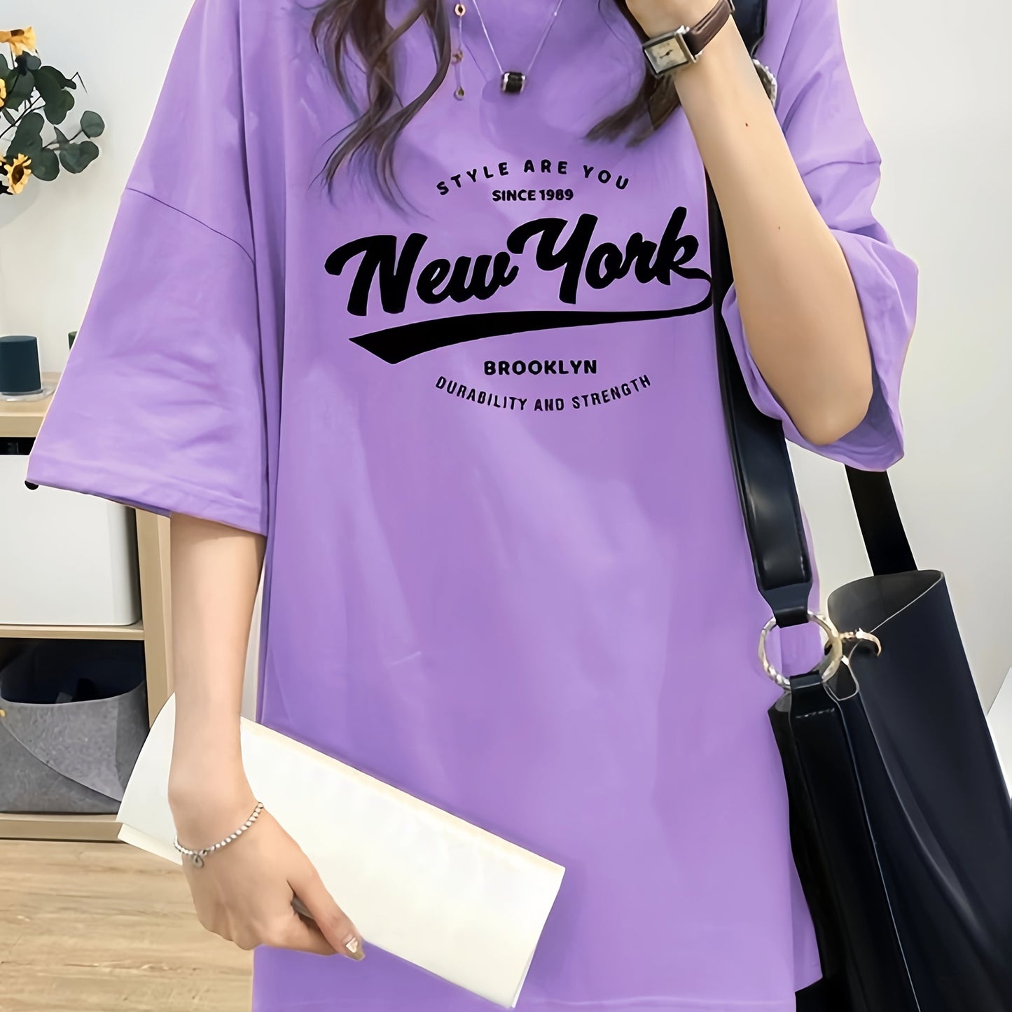 Women's Letter Print T-shirt for Summer & Spring, Half Sleeve Casual Top