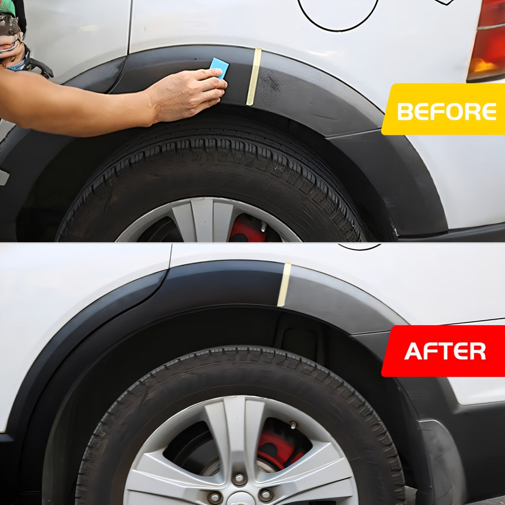 150ml Black Tire Wax Polish for long-lasting shine and protection for rubber, plastic, and car wheels. Contains applicator sponge.