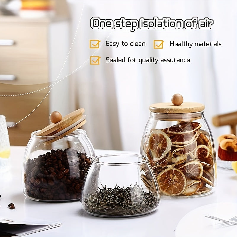 Glass Food Storage Container with Wooden Lid - Ideal for Storing Candy, Spices, and More!