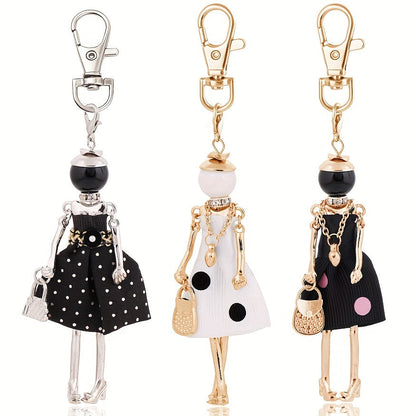 Cute Fashion Key Ring Purse Bag Backpack Car Pendant Charm Polka Dot Lady Model Keychain - Perfect Wedding Accessory and Women's Gift