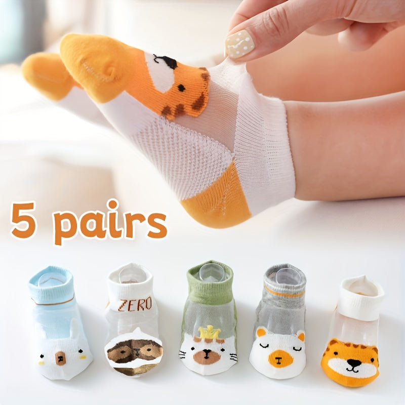 5 pairs of boys' trendy animal pattern ankle socks, comfy and breathable for outdoor activities