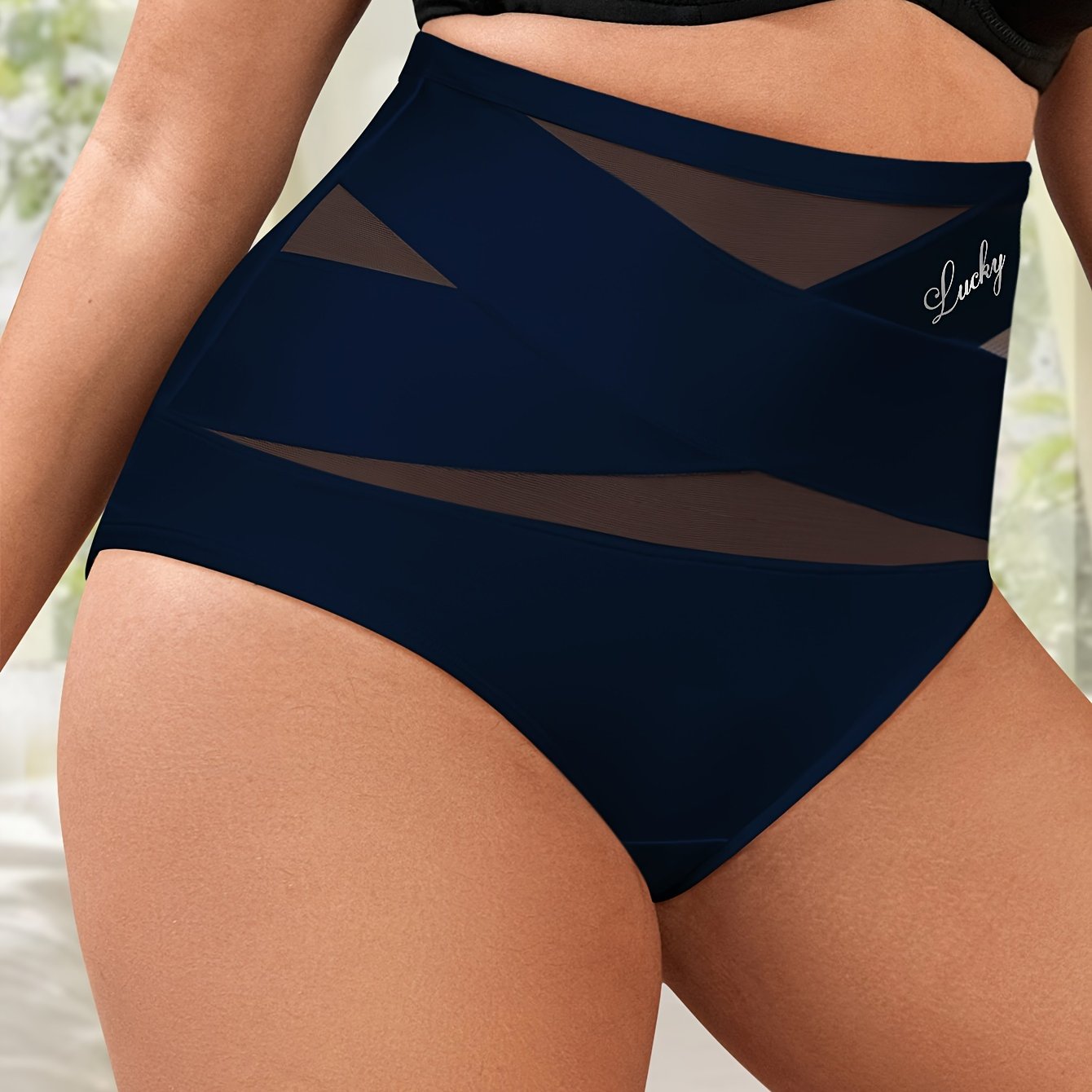 Breathable mesh underwear for plus-size women with high waist and body shaping control, seamless design for sculpting and lifting.