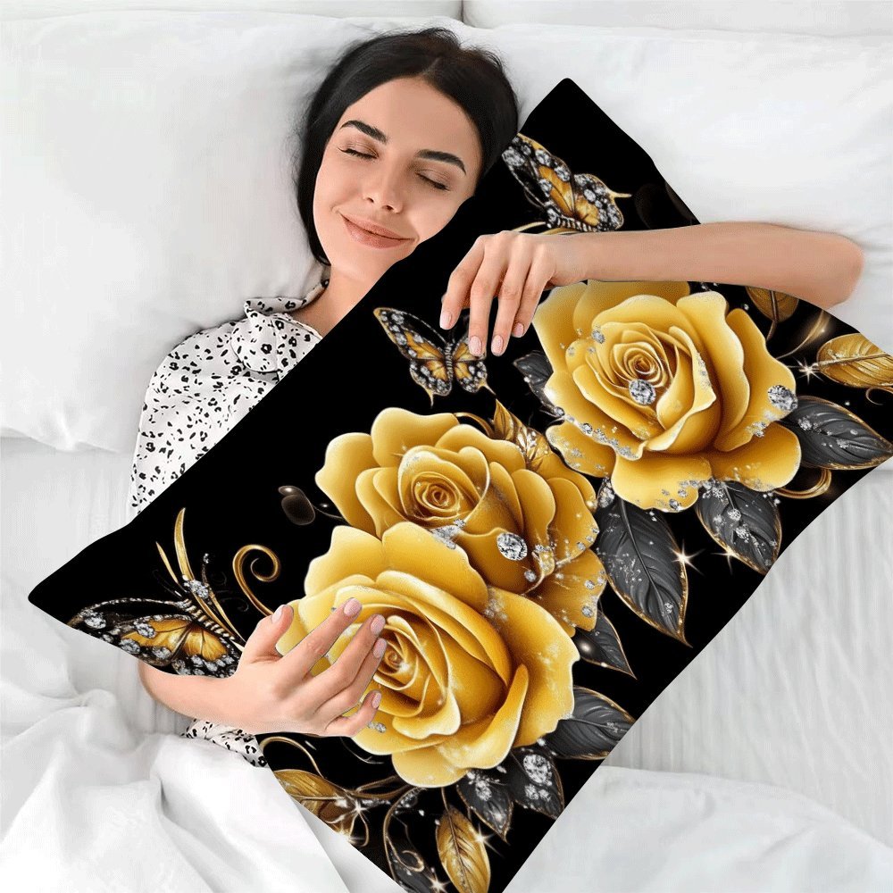 Floral Print Flannel Pillow Cover in Casual Style, Zippered, Machine Washable, Suitable for All Seasons, Ideal for Multi-Position Sleepers. Includes Decorative Cushion Case for Sofa, Bedroom, or Car. Measures 50.8x30.48 cm (Pillow Insert Not Included).