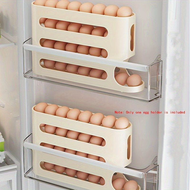 Durable 4-tier egg holder for refrigerator door, saves space.