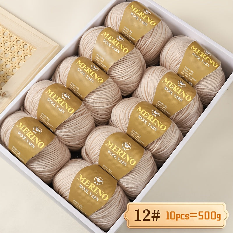 10 JIUWEIDIAOWANG Merino Wool Yarn balls, 500g each, 212 Medium Weight, Hand-Dyed DIY material for knit apparel - Multicolor Gradient, Chunky & Fine Blend, Camel Hair, Autumn Winter.