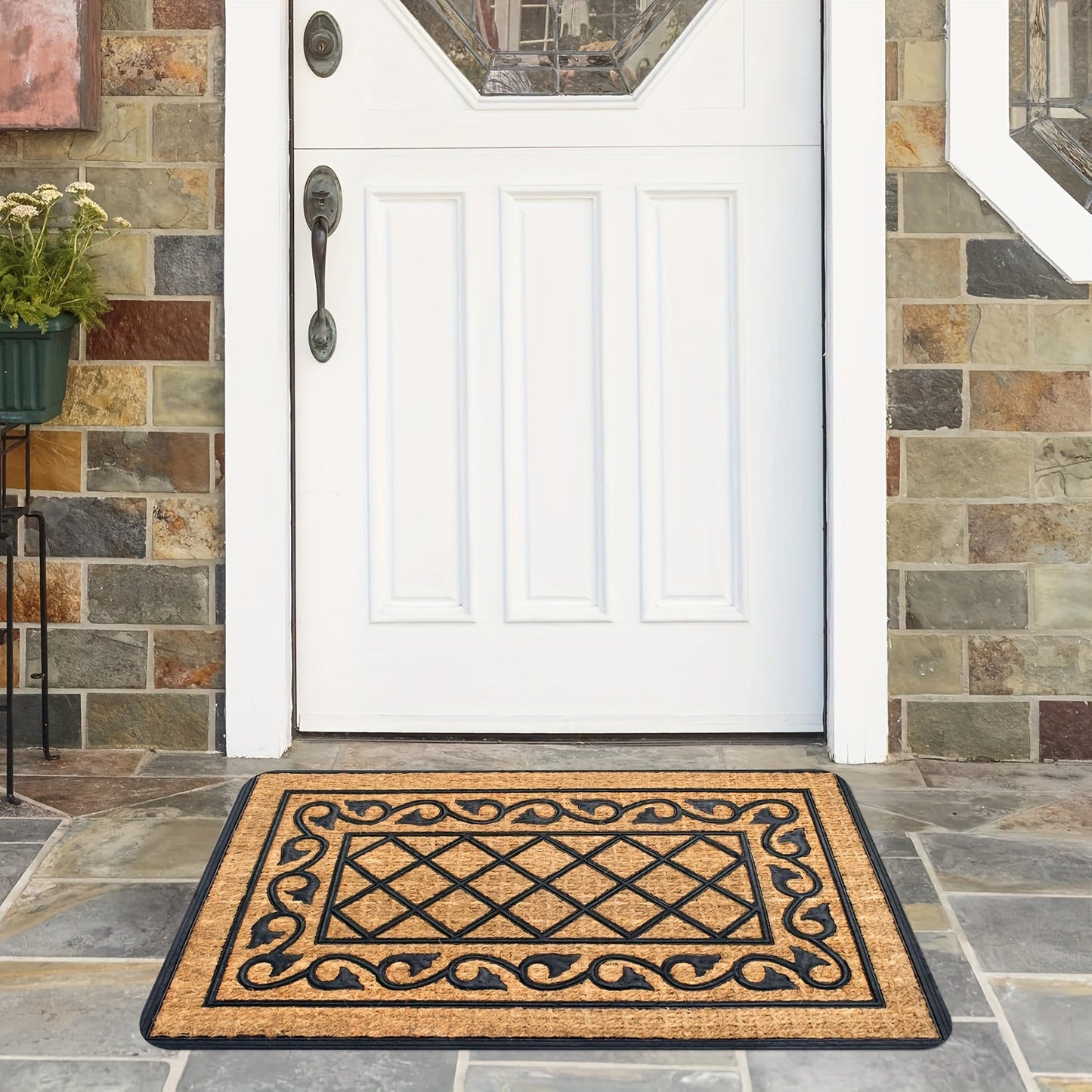 Rectangular Outdoor Entrance Rug with PVC Non-Slip Backing, Durable Polyester Construction - Easy-Clean Welcome Carpet for Front Door, 1 Piece