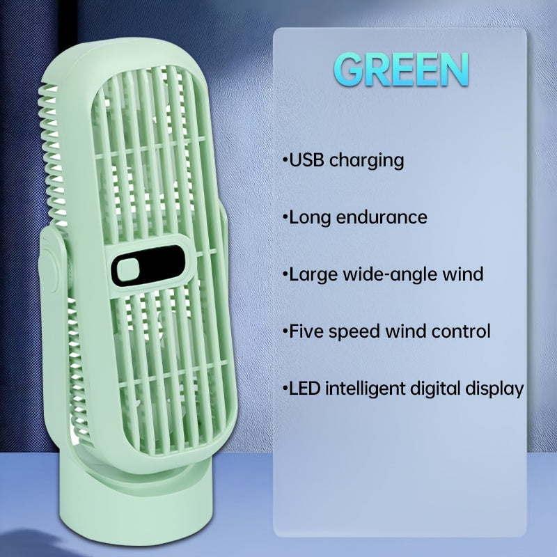 10W Quiet Desktop Personal Fan with Button Control, Portable USB Rechargeable Design, Made of Plastic, Features Built-in Lithium Battery, Ideal for Indoor and Outdoor Use, Comes with Cord Included