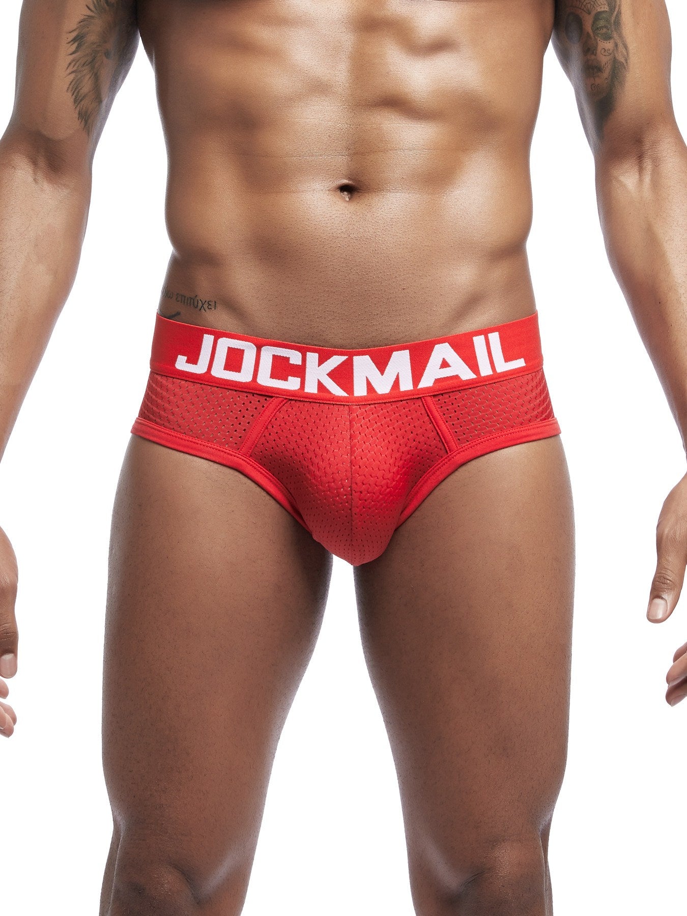 4-Pack JOCKMAIL Men's Briefs: Nylon 90%, Spandex 10%, Medium Stretch, Breathable Contrast Mesh, Low Rise, Letter Print for Daily & Casual Use