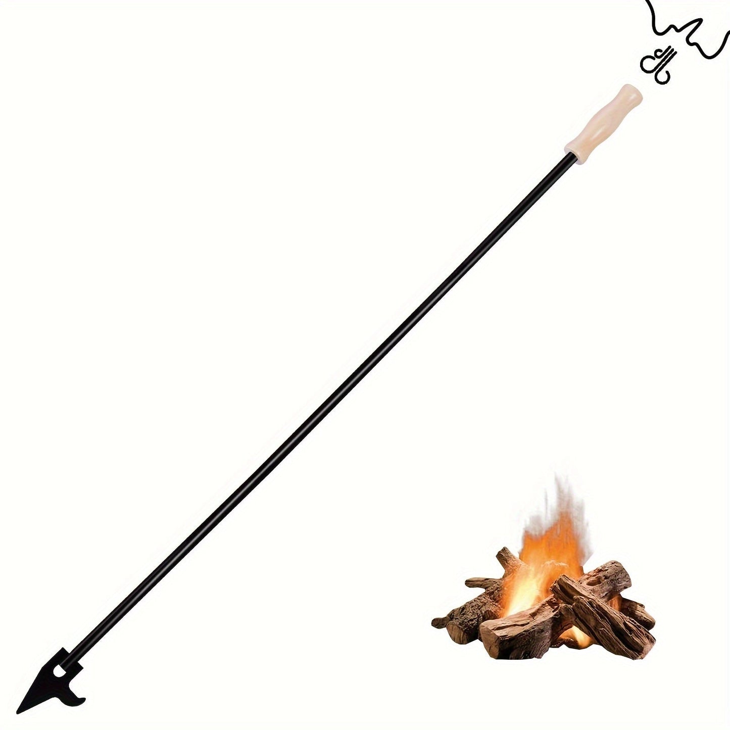 39-Inch Fire Poker with Removable Design for Fire Pit, Campfires, and Outdoor Camping - Includes Wooden Handle for Indoor Use - Essential Fire Pit Tool with Versatile Length