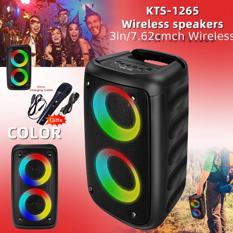 MOKiN Portable Wireless Speaker with Subwoofer, Microphone, Dual 10W Speakers, RGB Party Lights, FM Radio, 2400mAh Battery, Tws Pairing, TF Card Slot - Ideal for Home and Outdoor Events