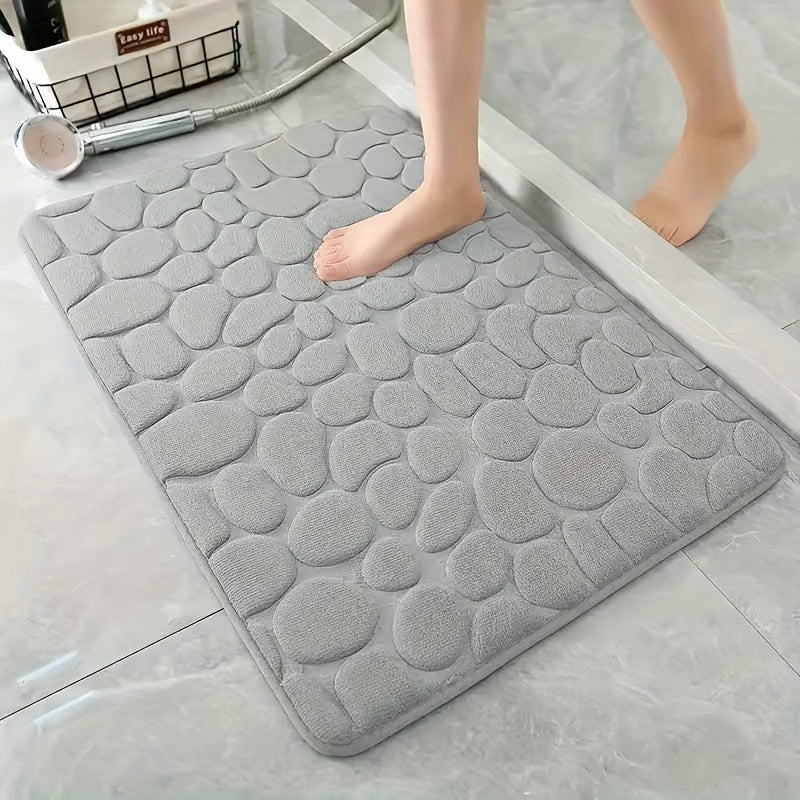 Polyester Pebble Stone Bath Mat, Soft and Comfortable Non-Slip Absorbent Rug for Bathroom, Entrance Door Floor Pad without Scent