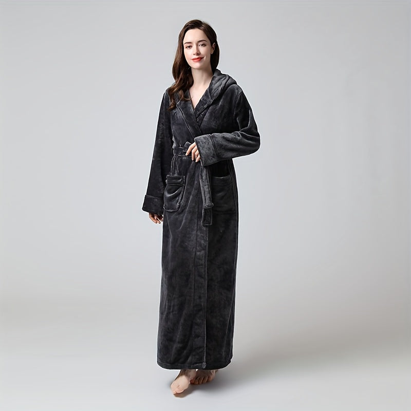 Coral Fleece Bathrobe with Long Sleeves, Couple Style, Hooded for Autumn and Winter