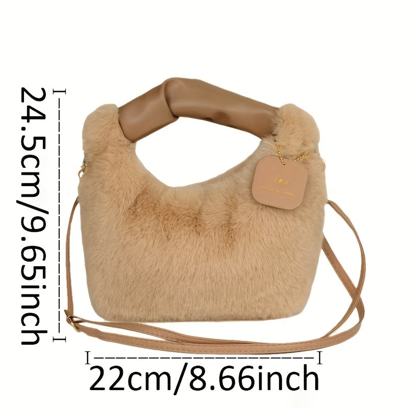 Stylish faux fur crossbody bag with zip closure, ideal for daily use.