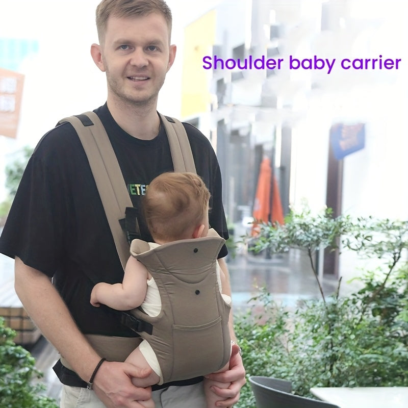 Foldable pad carrier for infants with dual-shoulder straps and thickened waist protection.