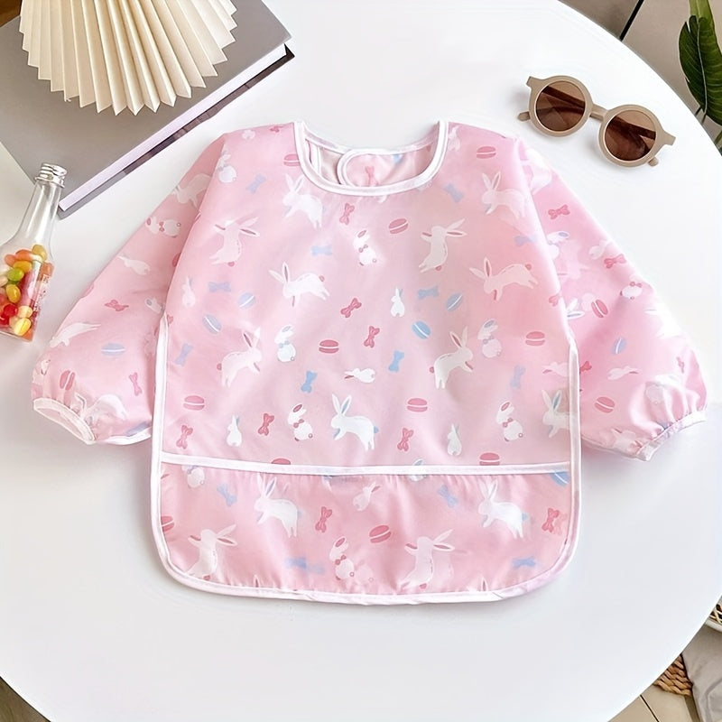 New collection of children's mealtime clothing featuring anti-stain, waterproof, and cartoon printed designs for boys and girls.