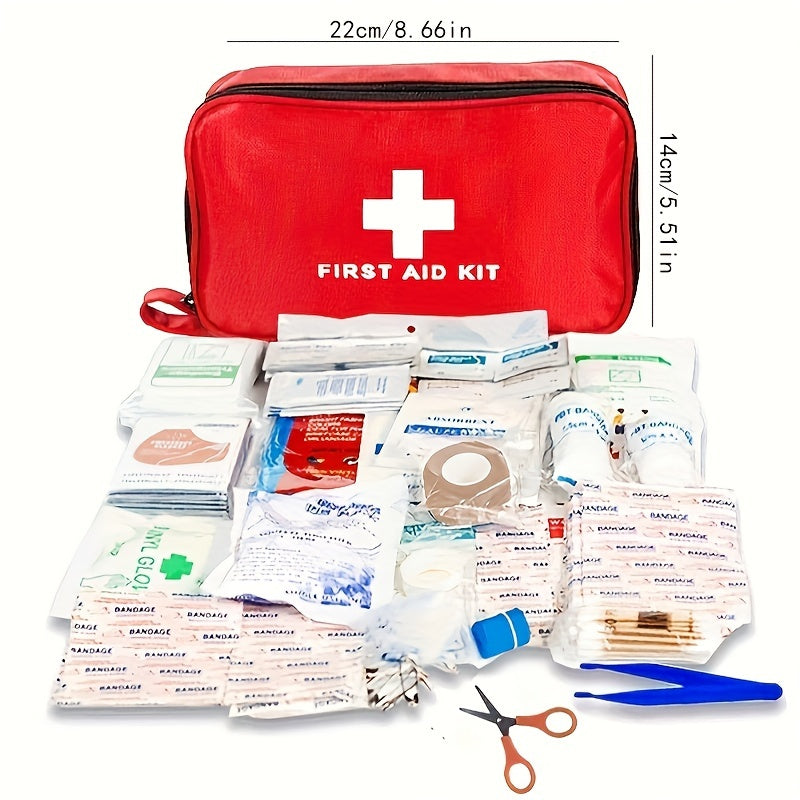 Multifunctional first aid kit for outdoor adventure, hunting, hiking, and camping, contains 65/188/208 pcs, with carrying pack and essential supplies such as scissors, gloves, duct tape