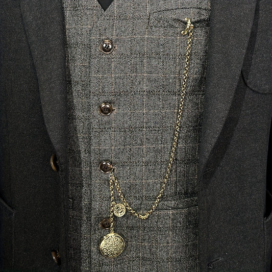 Versatile Retro Vest Chain Men's Suit Brooch Lapel Pin Set with Photo Box