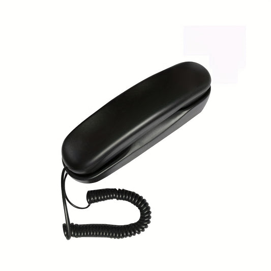 Black corded phone for seniors can be mounted on desk or wall.