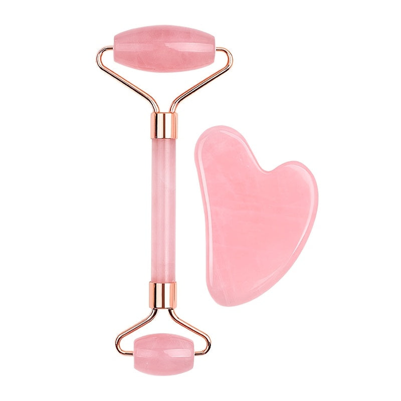 Pink Heart-Shaped Facial Roller & Gua Sha Set - Beauty Tools for Face and Eye Relaxation