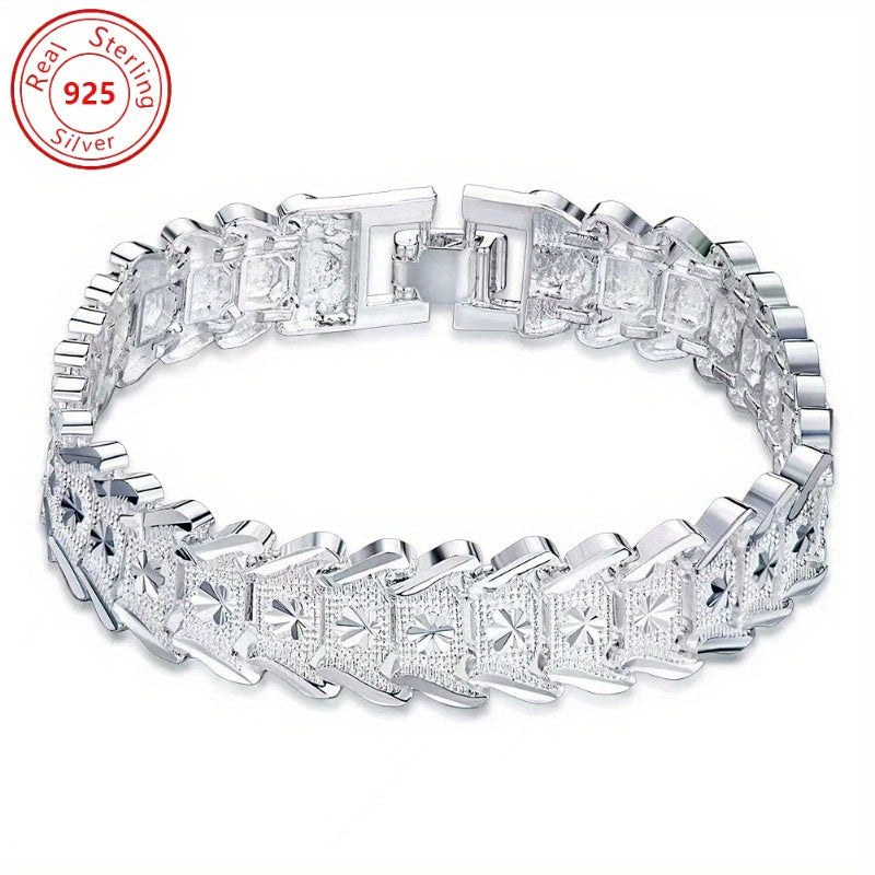 This elegant 12mm Coin Wide Bracelet is made of S925 Sterling Silver, ideal for daily wear or special occasions. With its simple and stylish design, it is allergy-resistant and perfect as a fashion jewelry gift.