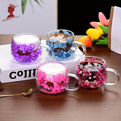 Double-walled espresso coffee cup with flowers inside, ideal for hot or cold drinks. Great as a gift.