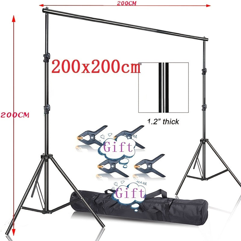 2m x 2m heavy-duty backdrop stand with support system for 200cm x 200cm or 6ft x 6ft backdrops.