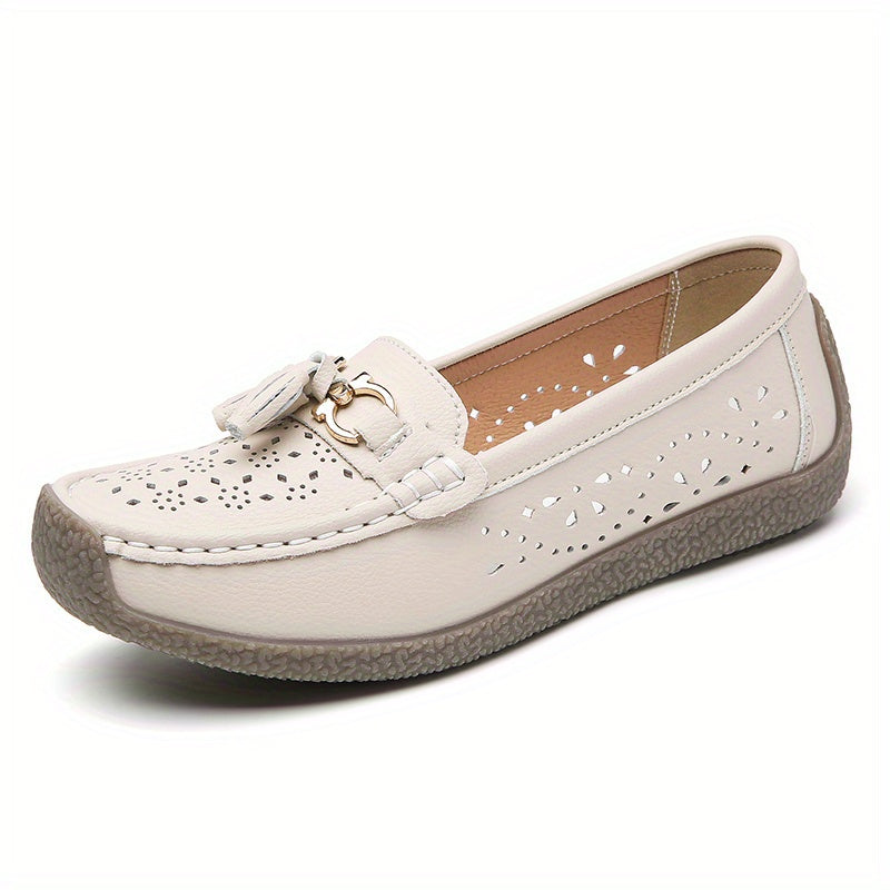 Breathable slip-on loafers with hollow and mental design, perfect for spring.