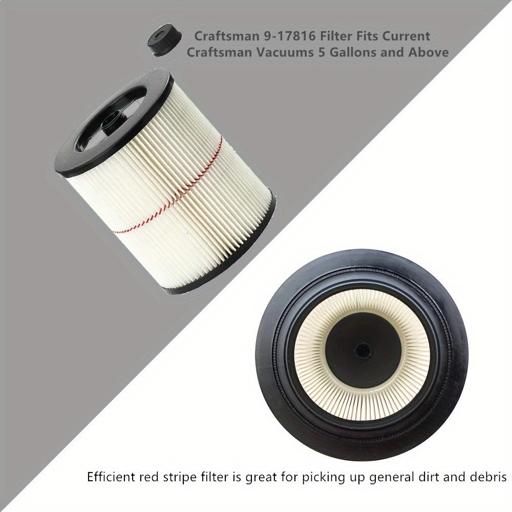 Craftsman Wet/Dry Vacuums Post-1988 1 Piece Reusable HEPA Cartridge Filter 9-17816, Compatible with Current Models, 18.93 L & Up - Red Stripe General Purpose Vacuum Filter