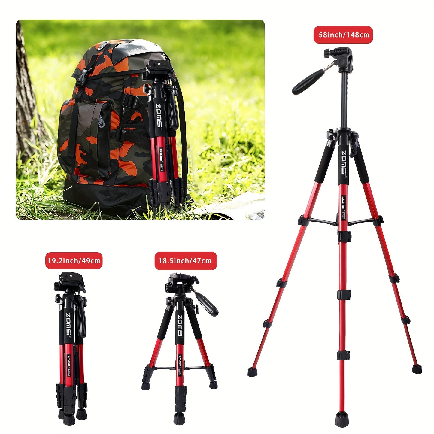 139.7 cm aluminum heavy-duty camera tripod suitable for SLR cameras, with portable bag and compatibility with most mobile phones.