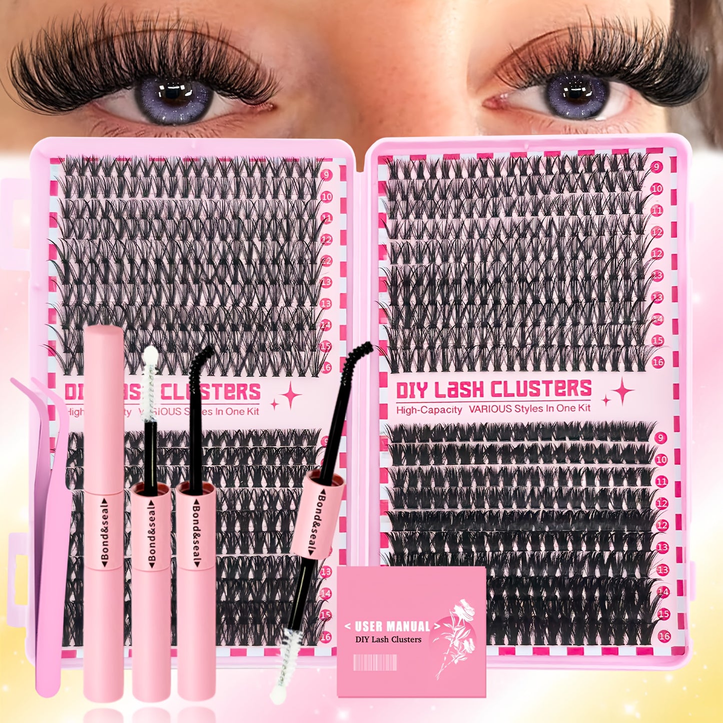 DIY Eyelash Extension Set with 800pcs single lashes in various lengths and thicknesses, perfect for beginners.