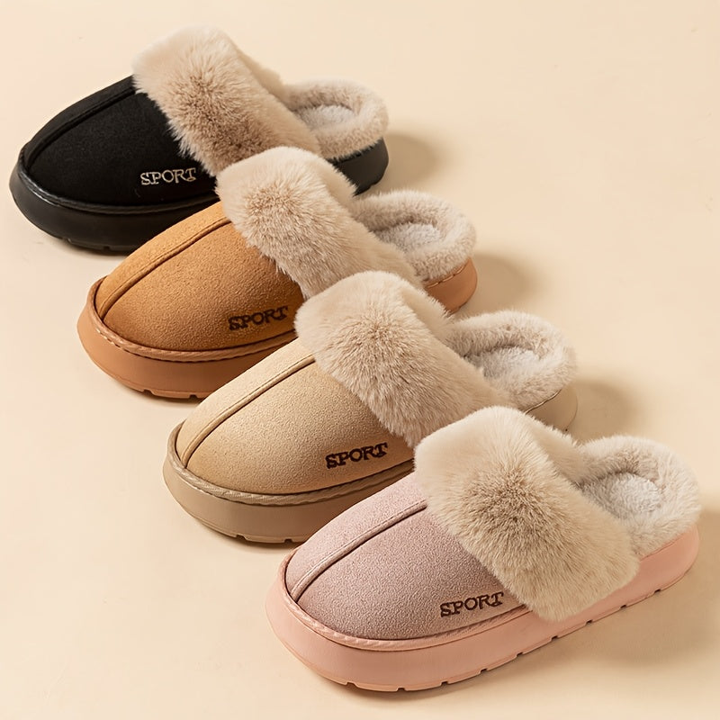 Winter season faux deer velvet slippers with sporty style, hand washable.